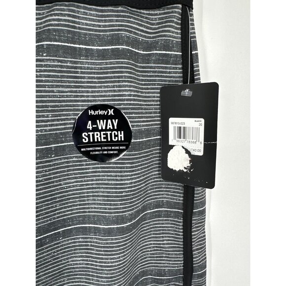Hurley Mens 4-Way Stretch Striped Board Shorts Black & White Size 20/30 - Picture 3 of 12